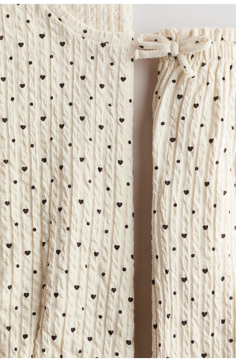 H&M 2-piece textured jersey set, Alternate, color, Cream/Hearts