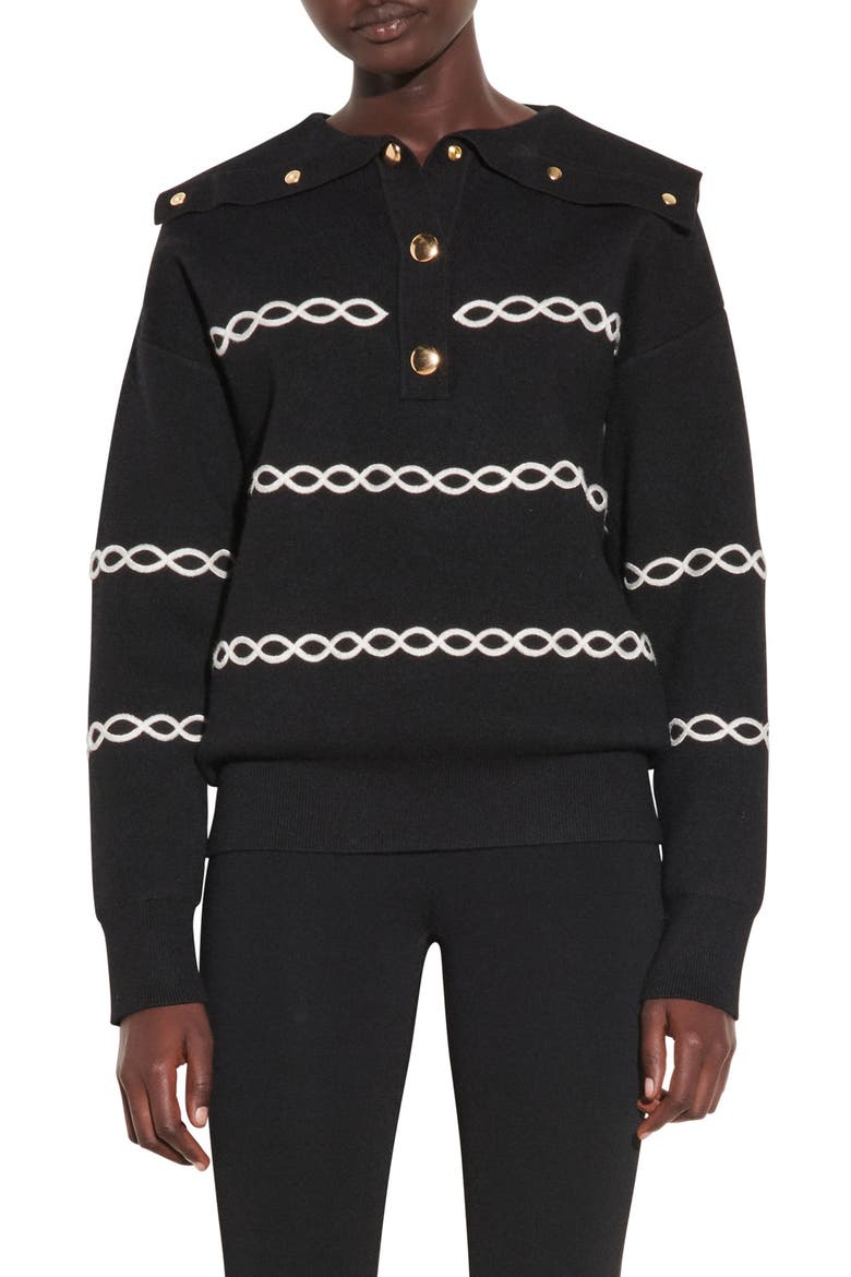 Stripe Shawl Collar Sweater, Main, color, BLACK