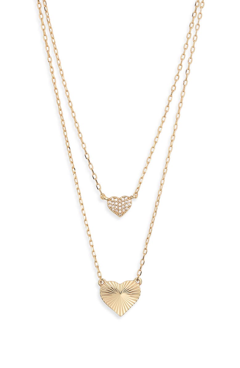 Leith Set of 2 Cubic Zirconia Fluted Heart Pendant Necklaces, Alternate, color, Gold