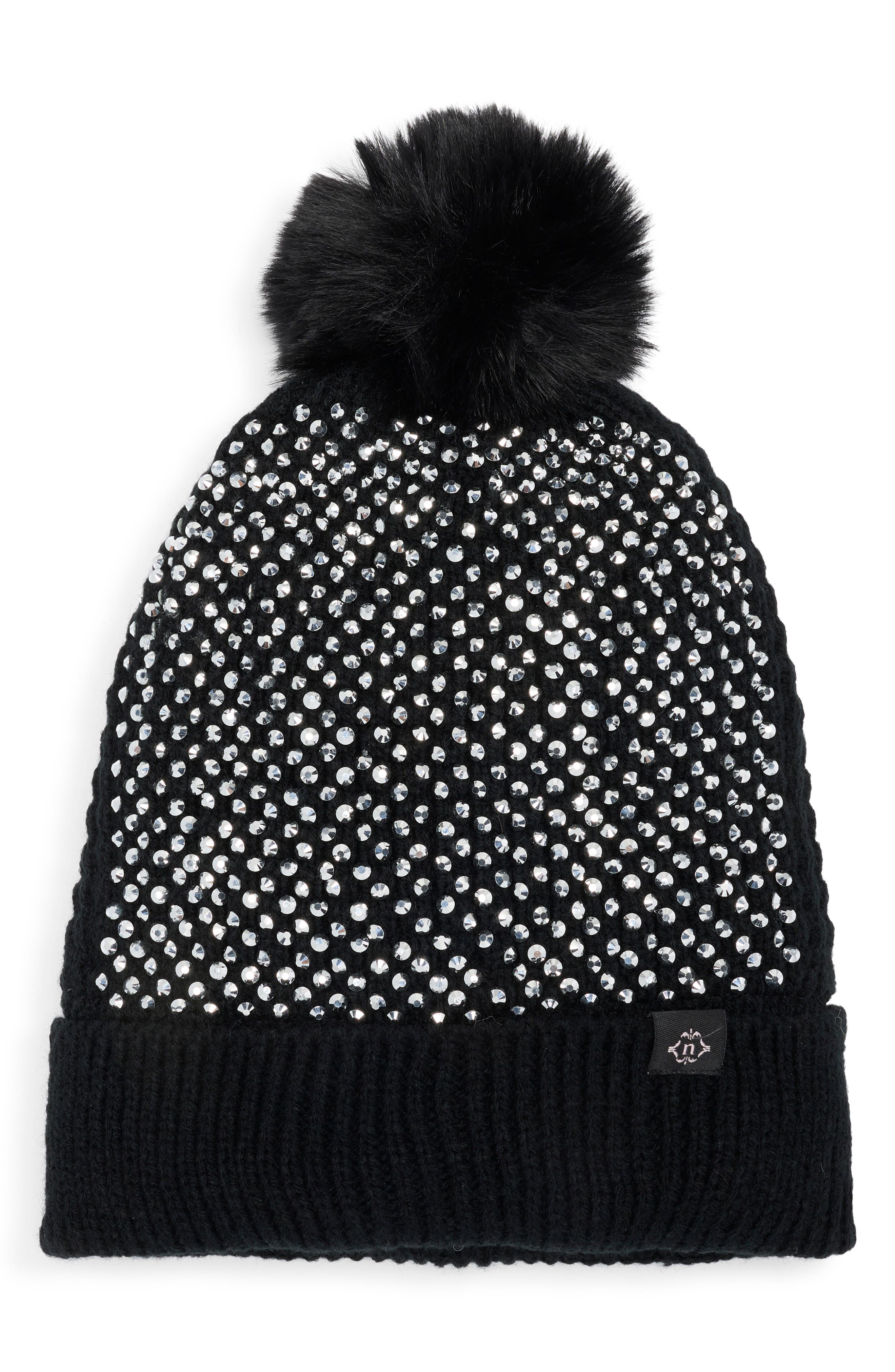 Nanette Lepore Embellished Faux Fur Pompom Beanie