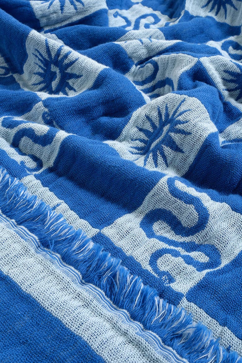 Costa Geometric Jacquard Fringed Oversiezed King Coverlet, Alternate, color, Medium Blue
