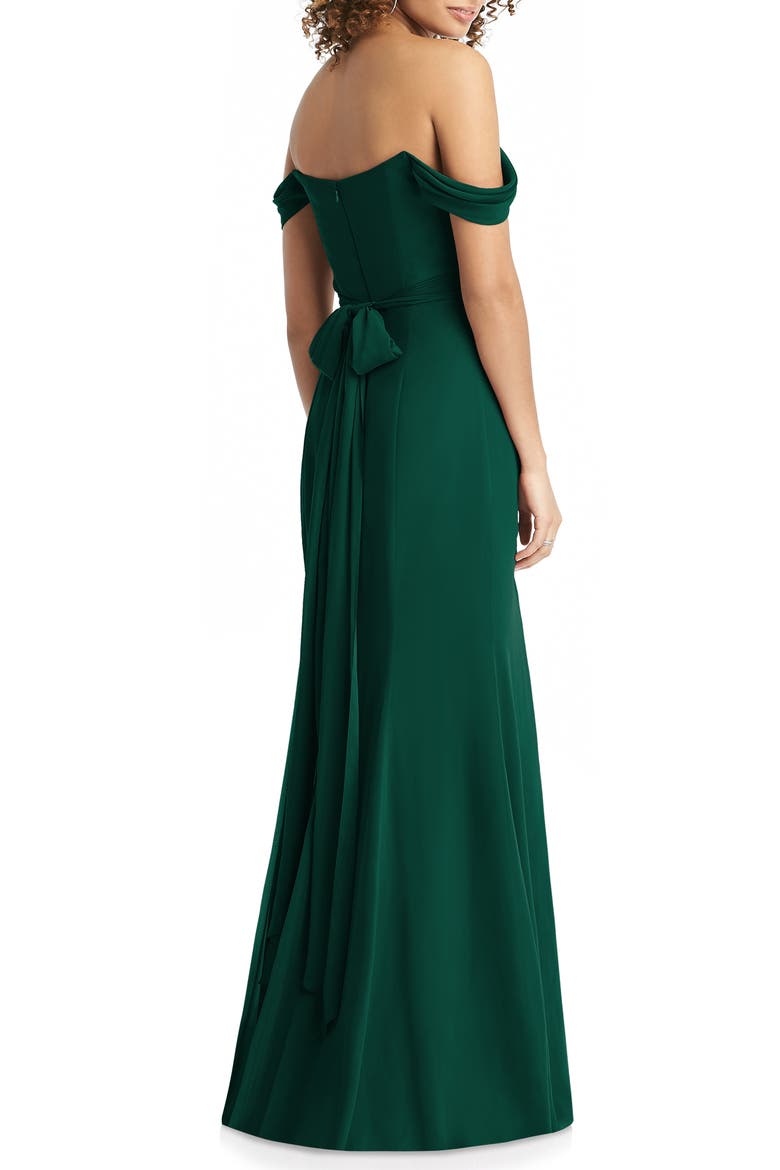 Strapless V-Neck Chiffon Trumpet Gown, Alternate, color, HUNTER