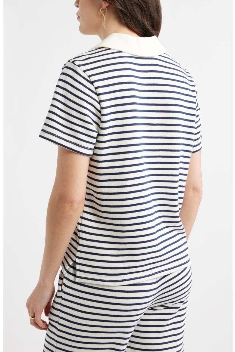 French Terry Polo, Alternate, color, IVORY- NAVY STRIPE