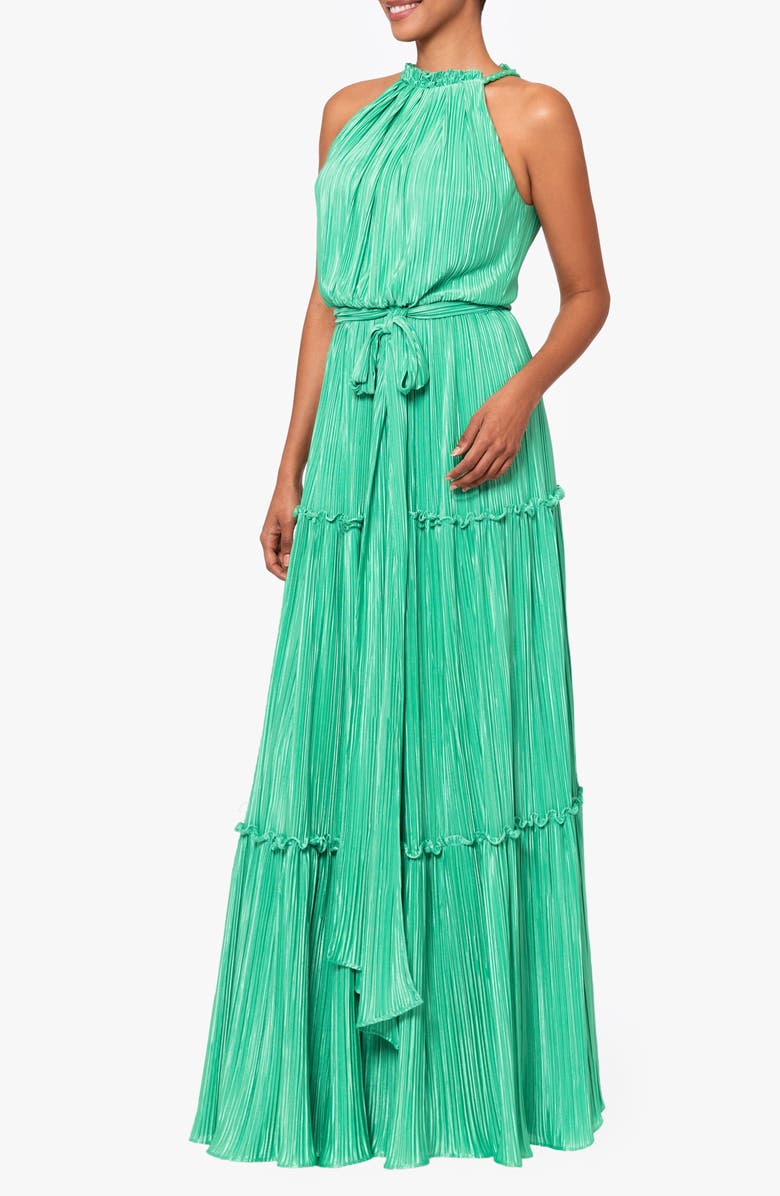 Betsy & Adam Plissé Tie Waist Tiered Gown, Alternate, color,