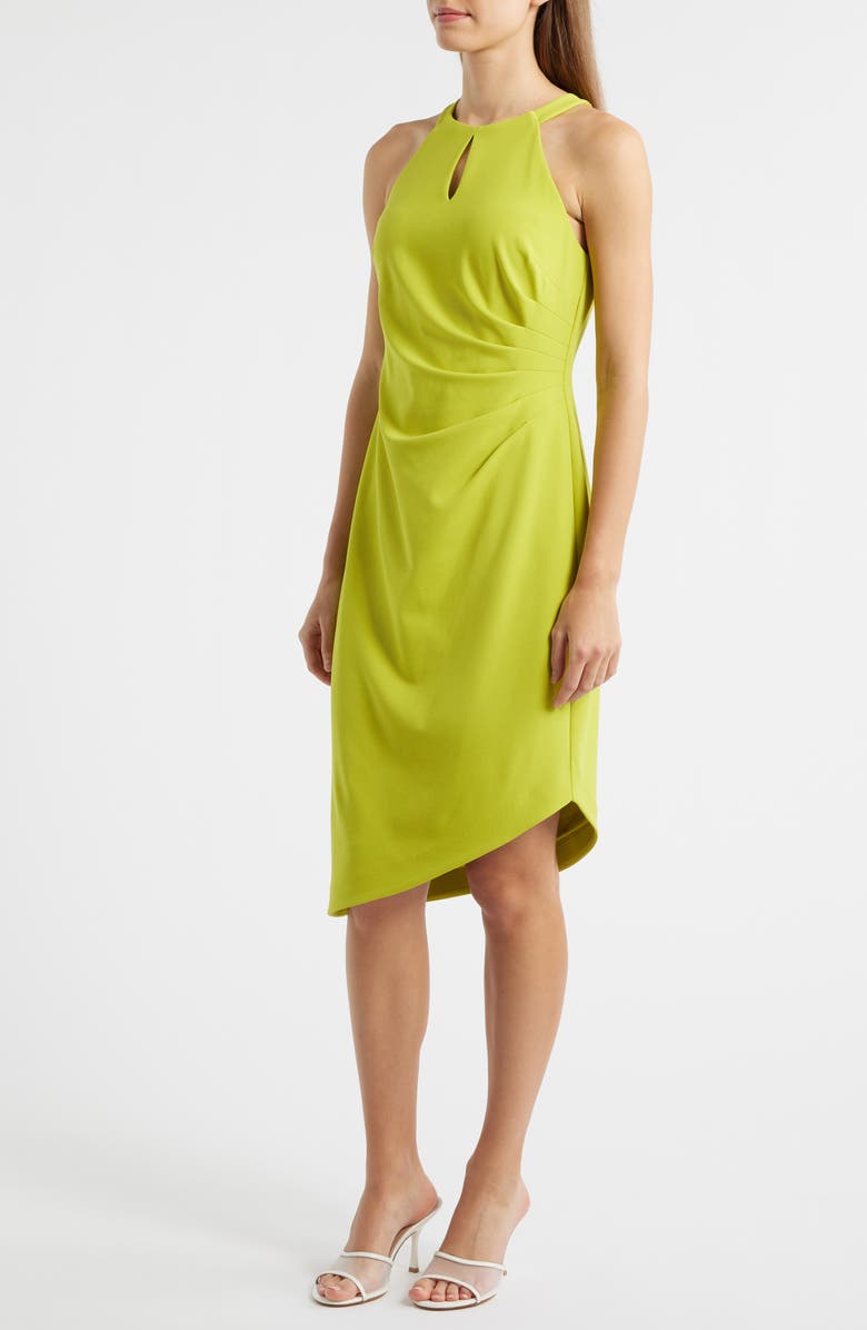 Anne Klein Side Pleat Asymmetric Dress, Alternate, color, Citron Zest