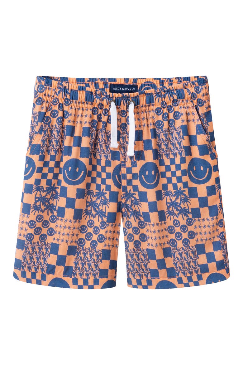 Kids' Short Sleeve Button-Up Shirt & Shorts Set, Alternate, color, ORANGE SMILEY
