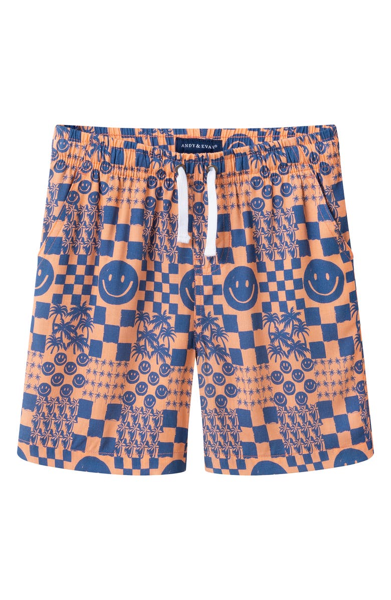 Andy & Evan Kids' Short Sleeve Button-Up Shirt & Shorts Set, Alternate, color, Orange Smiley