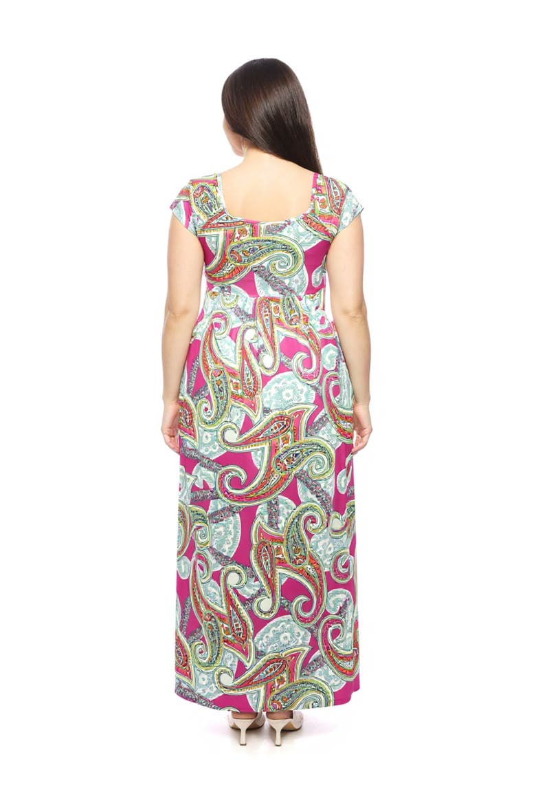 Plus Size Paisley Square Neck Cap Sleeve Pleated A-Line Maxi Dress, Alternate, color, Pink Multi