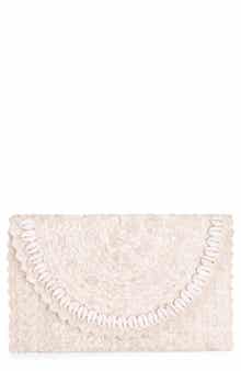 Jelavu Coco Seashell Trim Handwoven Raffia Clutch