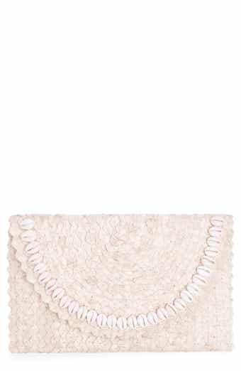 Jelavu Coco Seashell Trim Handwoven Raffia Clutch