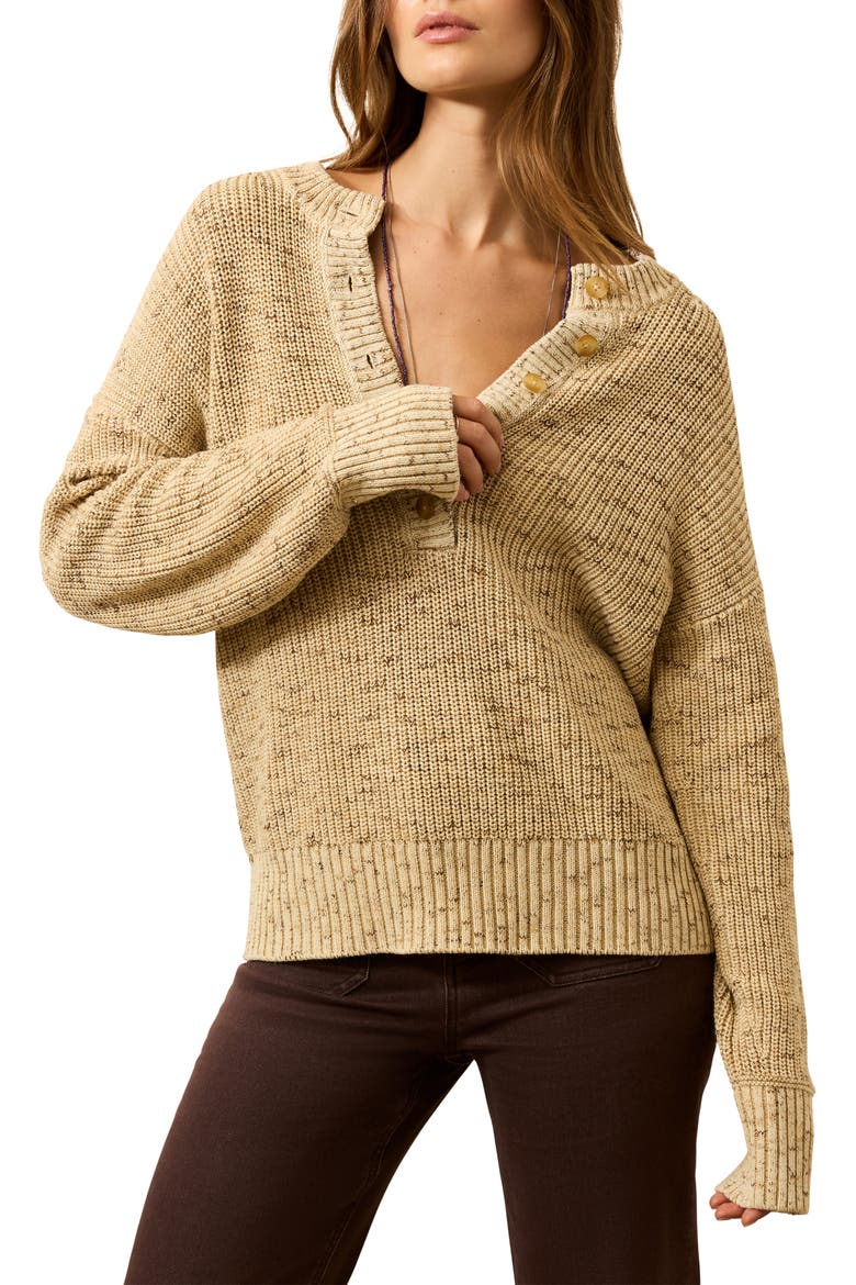 Sunwashed Organic Cotton Blend Fisherman Henley Sweater, Alternate, color, OAT