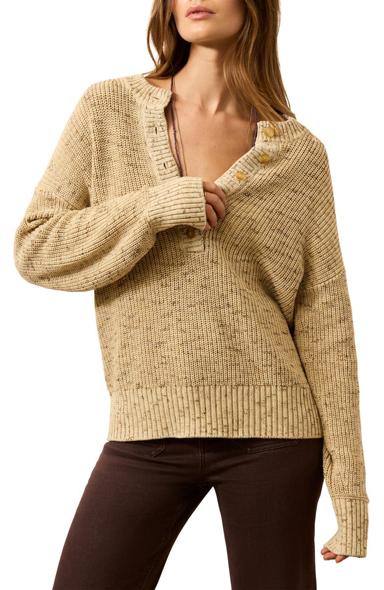 Faherty Sunwashed Organic Cotton Blend Fisherman Henley Sweater, Alternate, color, Oat