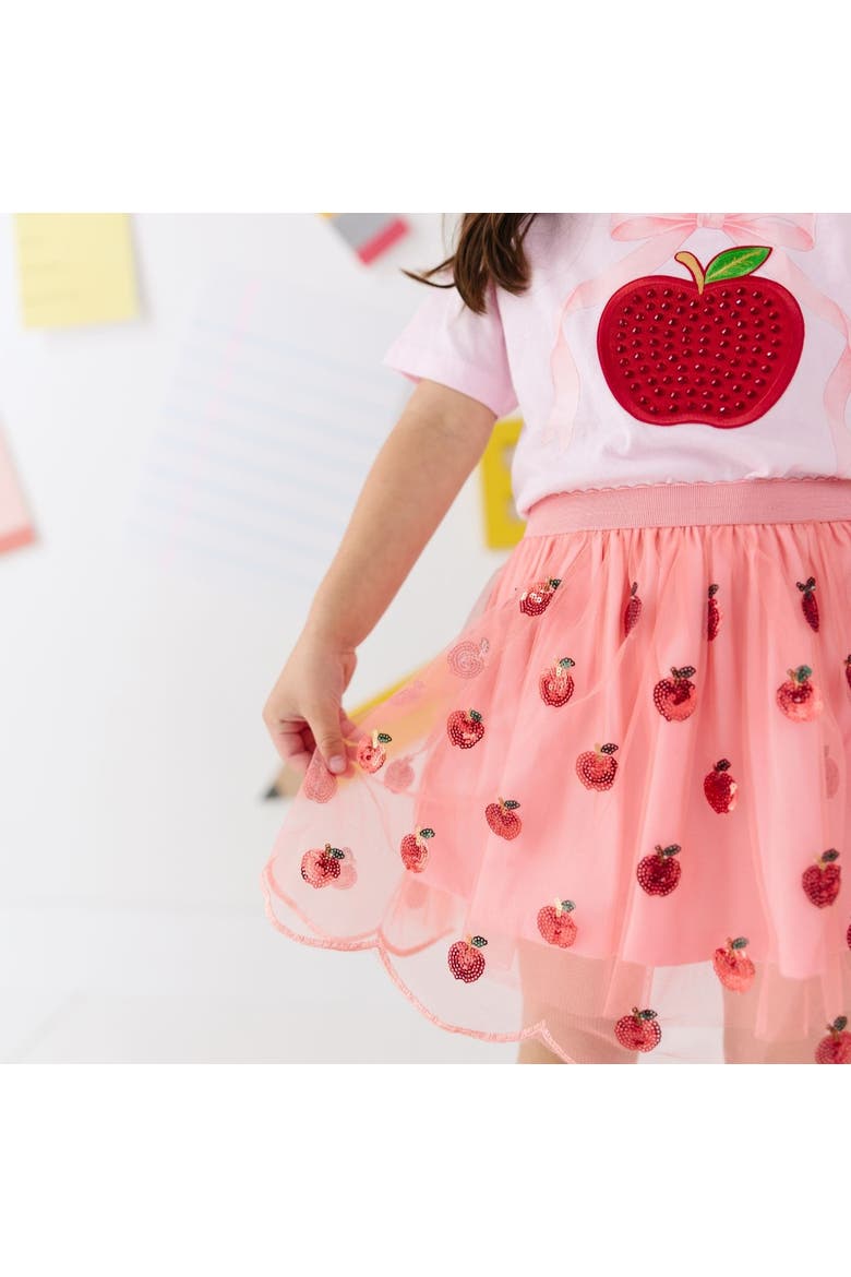 Apple Rhinestone Patch Short Sleeve T-Shirt, Alternate, color, Ballet Pink