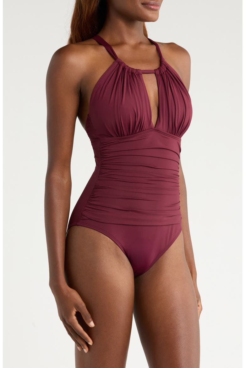 Island Goddess Convertible High Neck One-Piece Swimsuit, Alternate, color, DARK CHERRY