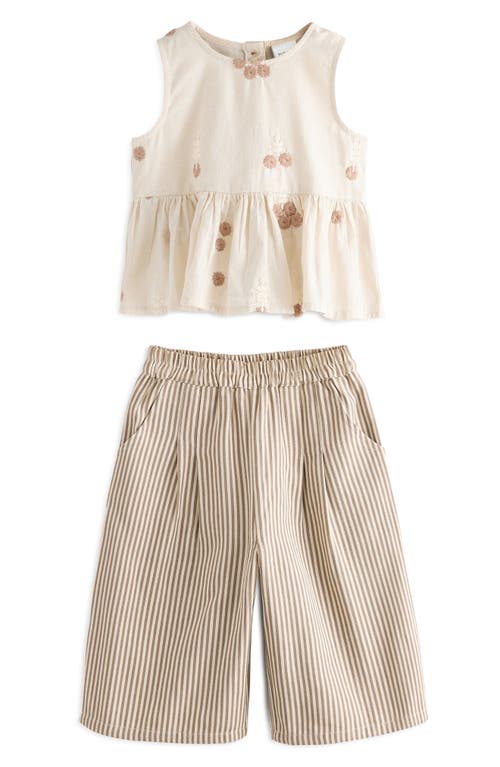 NEXT NEXT KIDS' EMBROIDERED COTTON & LINEN PEPLUM TOP & STRIPE PANTS SET 