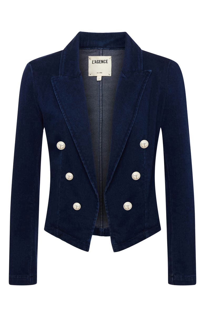 L'AGENCE Wayne Crop Denim Double Breasted Jacket, Alternate, color, Palomino