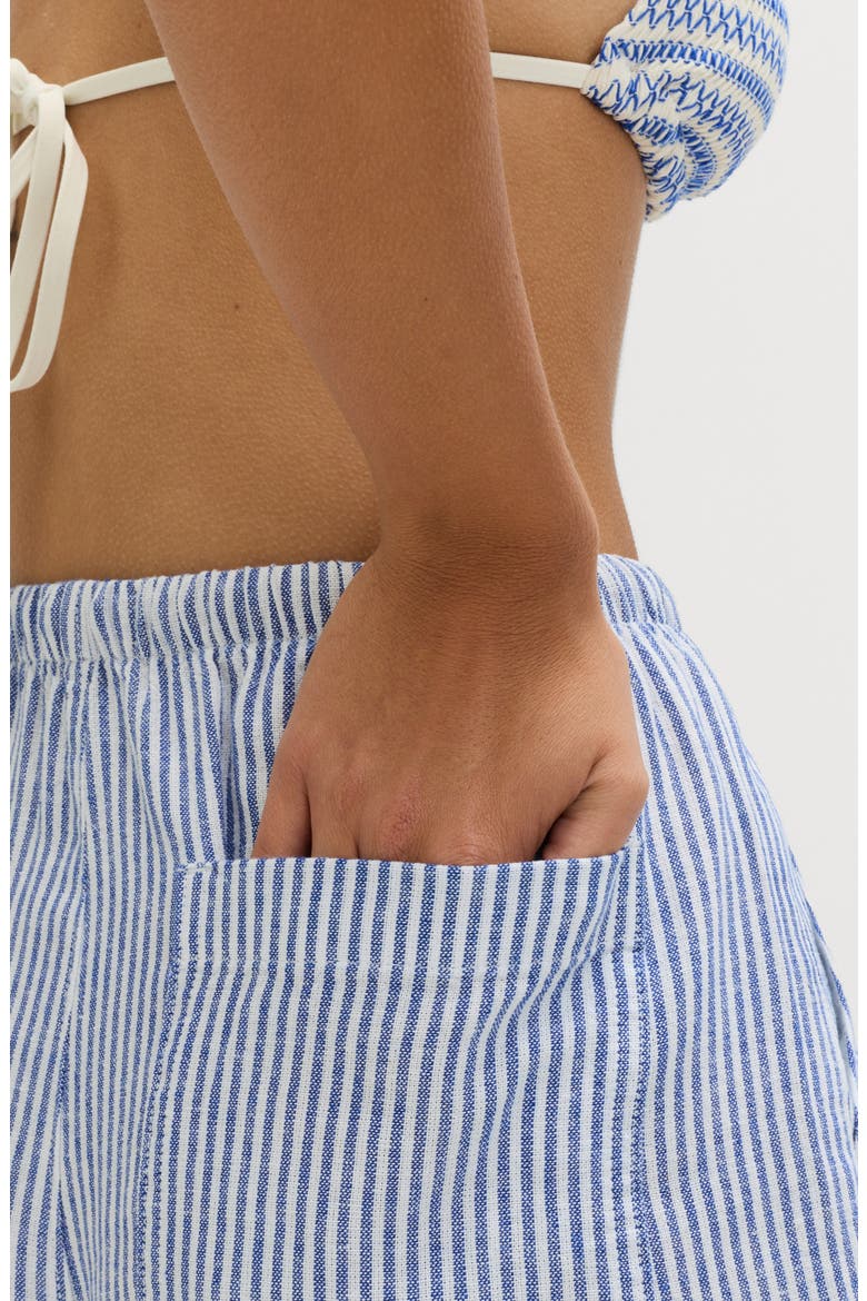 Stripe Wide Leg Linen Blend Drawstring Pants, Alternate, color, BLUE/ MULTI