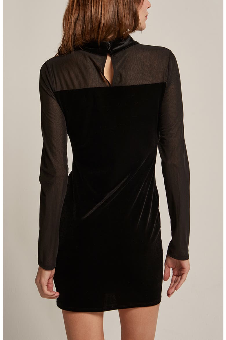 Mock Neck Mixed Media Velvet Mini Dress, Alternate, color, Black