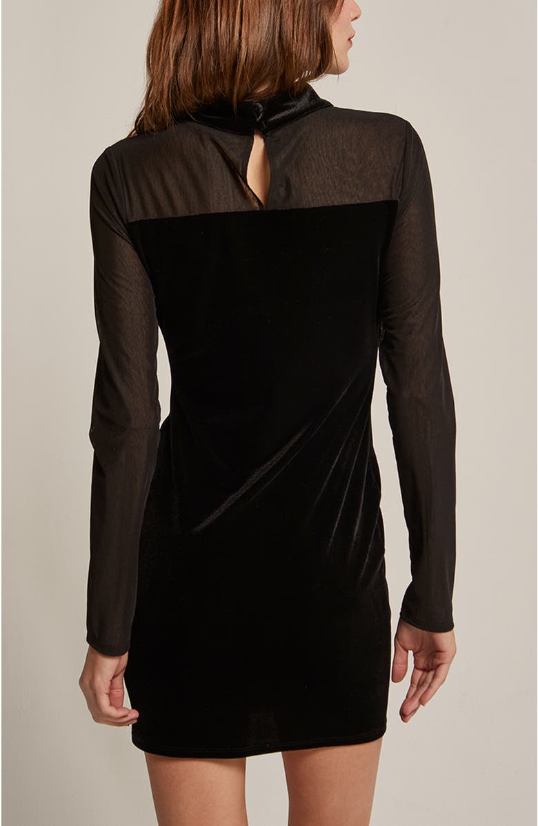 CRESCENT Mock Neck Mixed Media Velvet Mini Dress, Alternate, color, Black