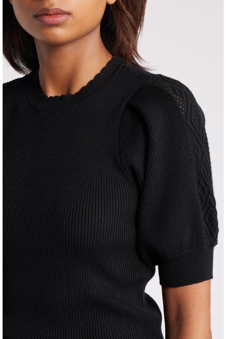 Short Sleeve Rib Sweater, Alternate, color, BLACK