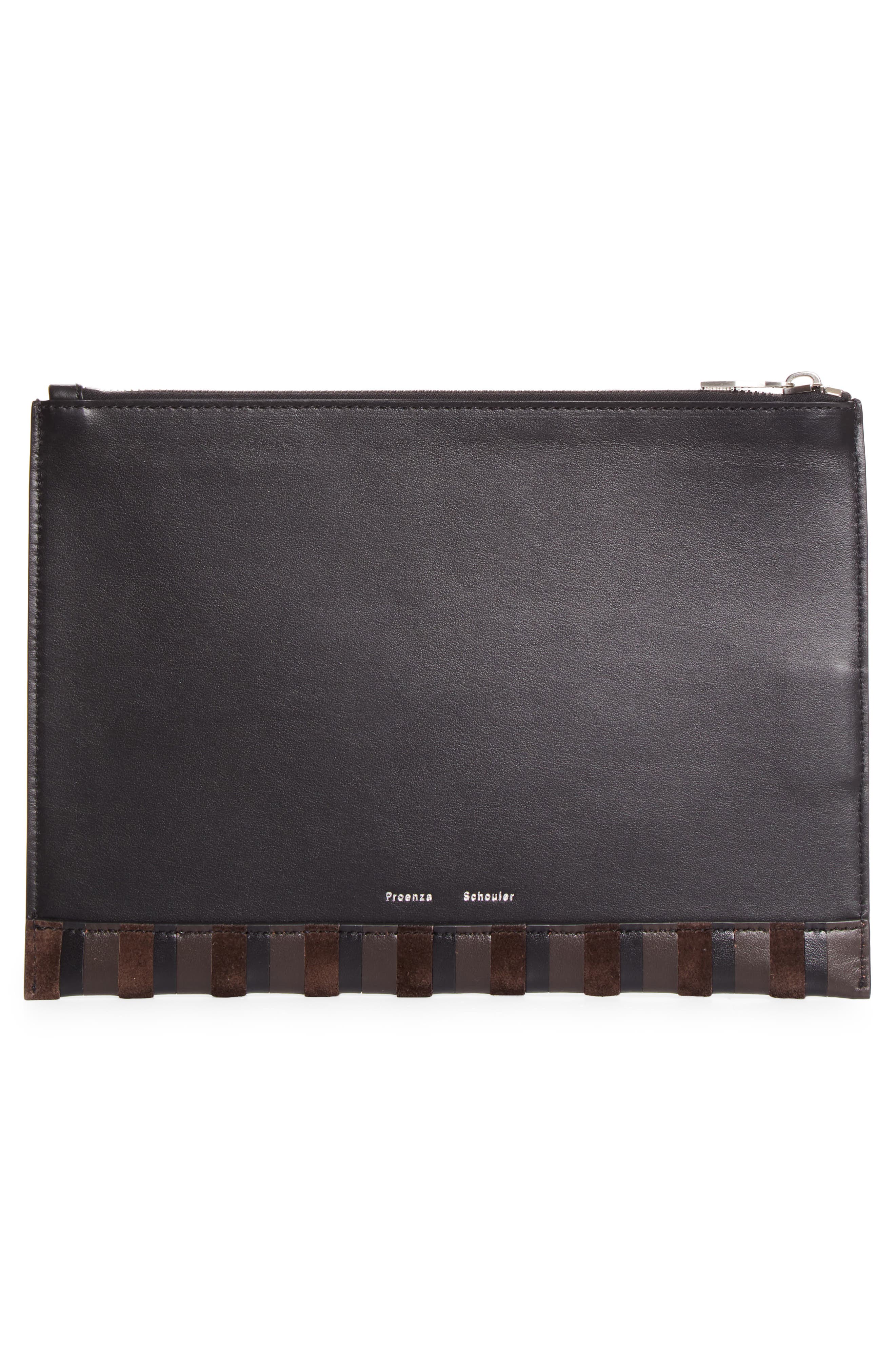 Stripe Zip Leather Pouch, Alternate, color, BLACK/ESPRESSO