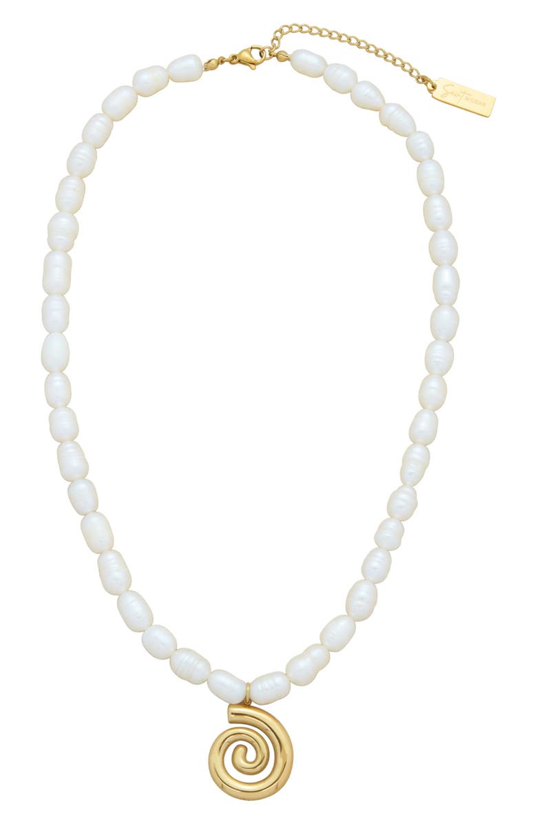 st. Moran Freshwater Pearl Swirl Pendant Necklace, Main, color, White
