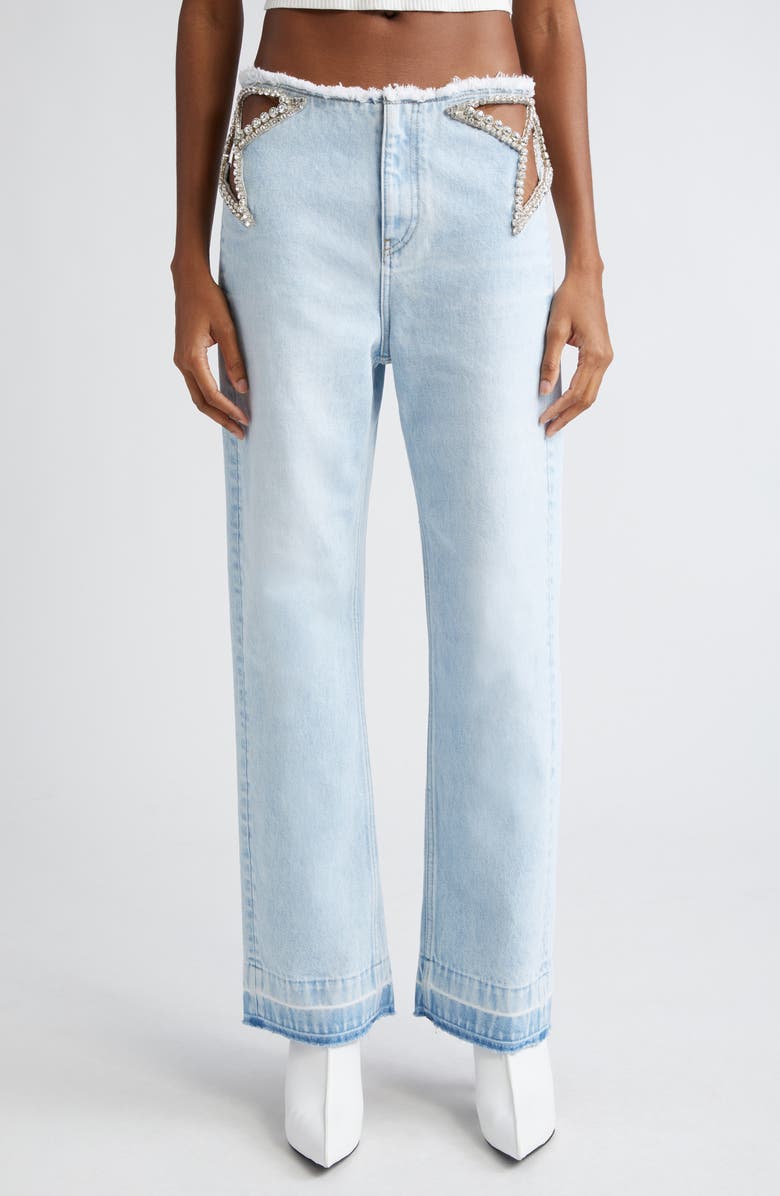 Stella McCartney Crystal Star Cutout Denim Jeans, Main, color, 