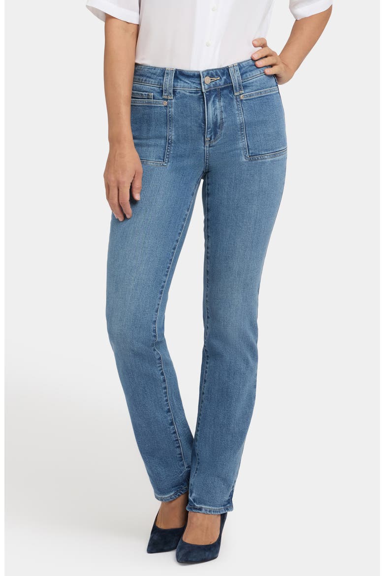 Marilyn High Waist Patch Pocket Straight Leg Jeans, Main, color, BASTILLE SEA
