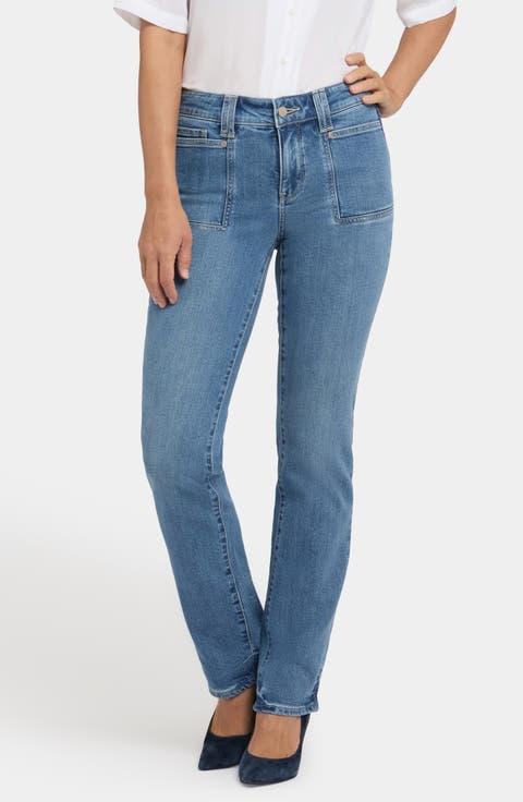 Marilyn High Waist Patch Pocket Straight Leg Jeans (Regular & Petite)