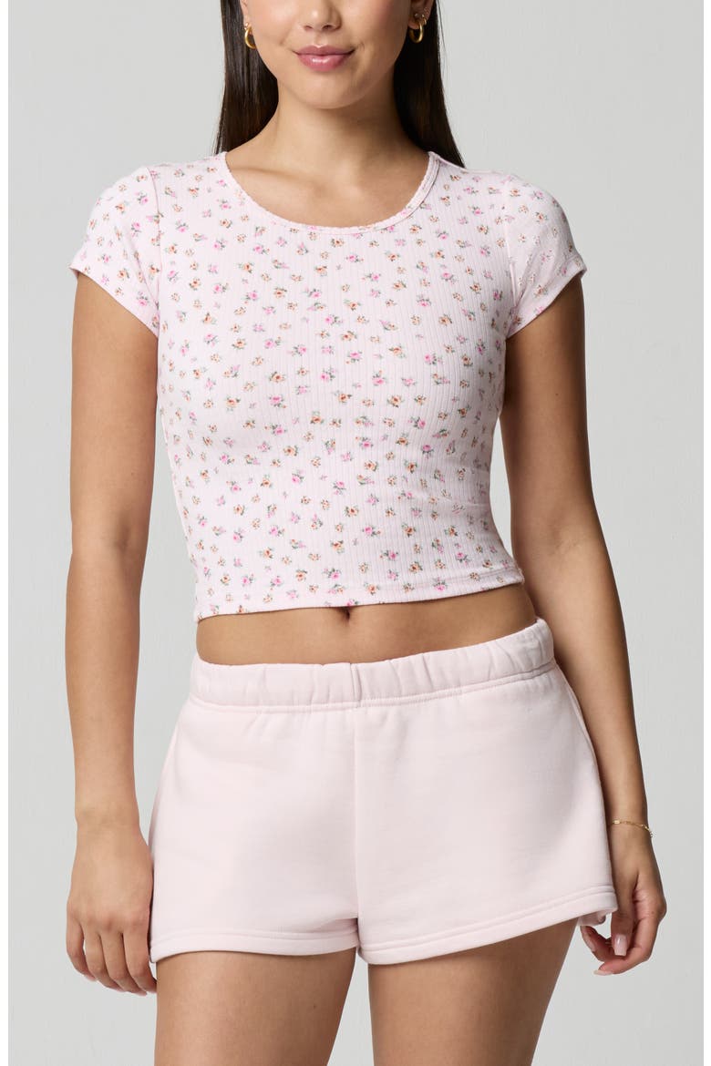 Ditsy Floral Stretch Cotton Crop Baby T-Shirt, Main, color, PETIT JARDIN PINK/ PINK