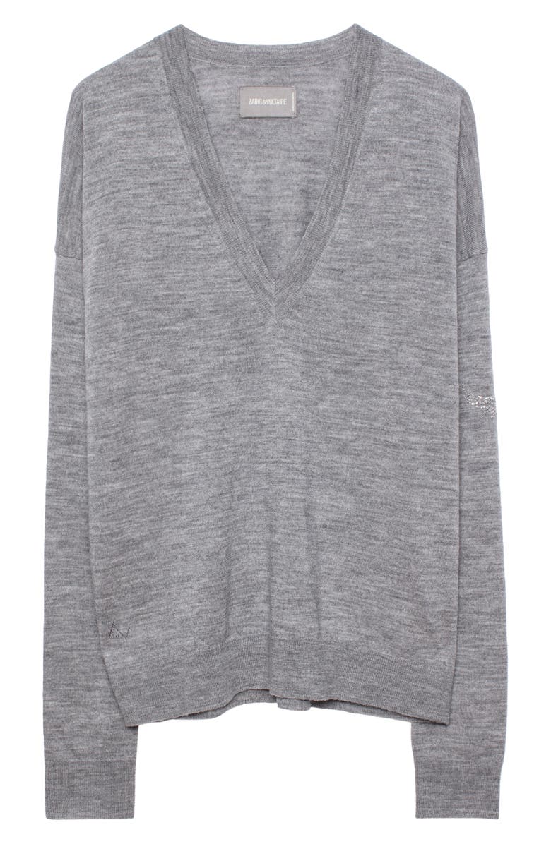 Zadig & Voltaire Happy Wings Merino Wool V-Neck Sweater, Main, color,