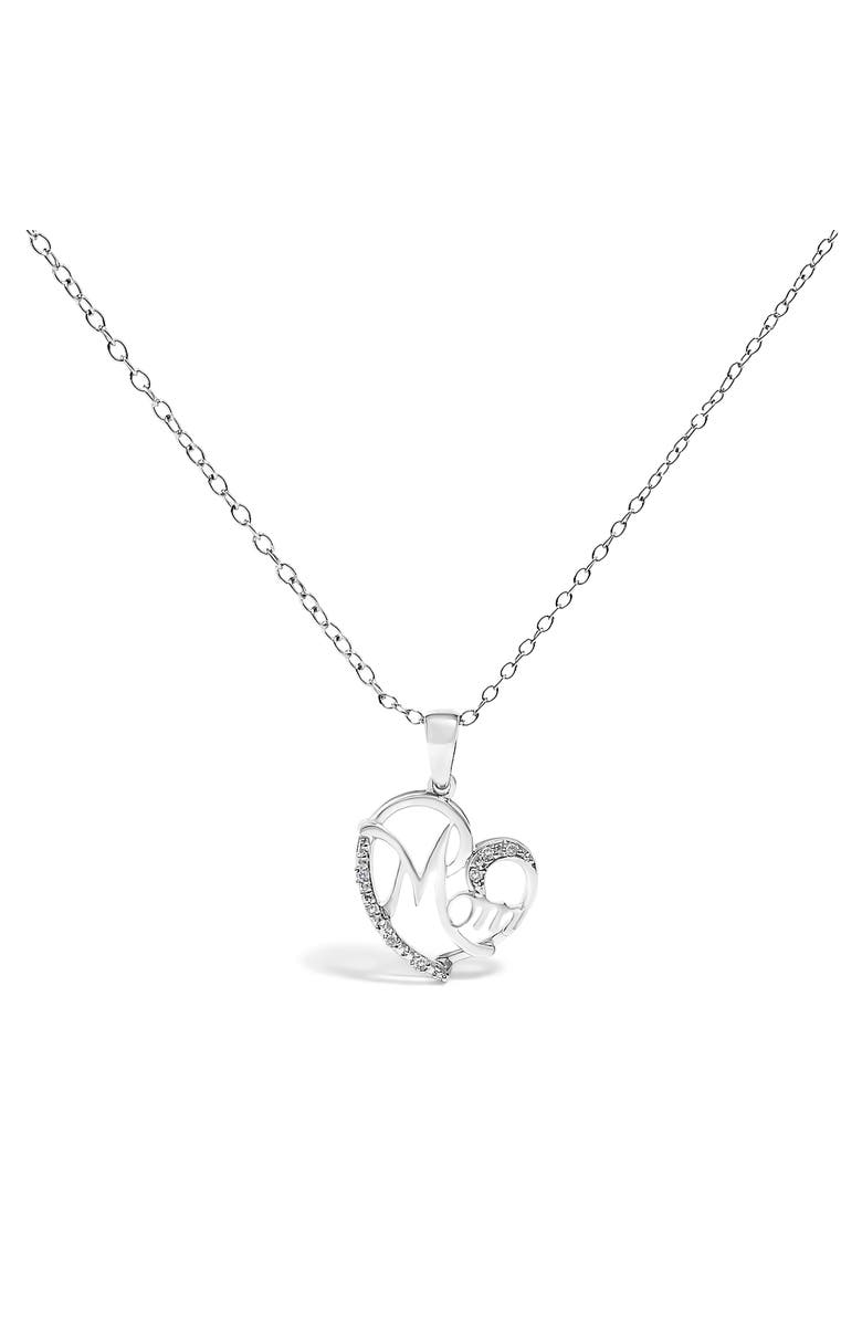 Haus of Brilliance Silver Cursive Mom Heart Diamond Accent Pendant Necklace, Main, color, White