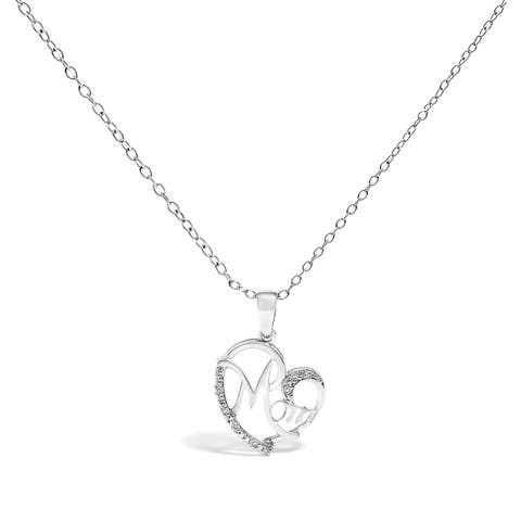 Silver Cursive Mom Heart Diamond Accent Pendant Necklace