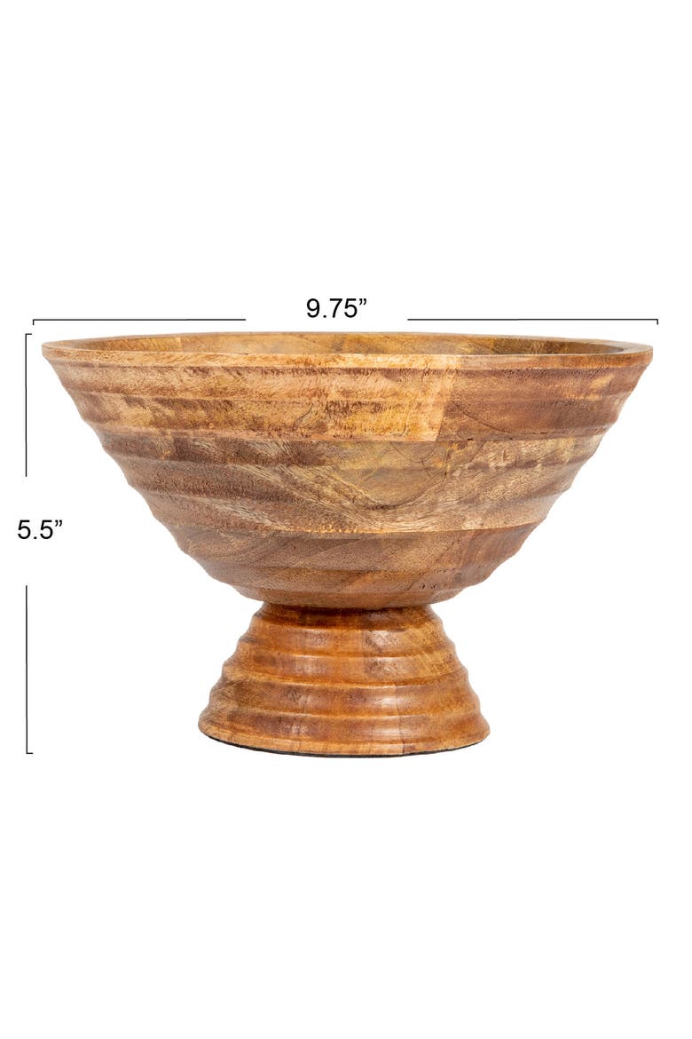 Boho Wood Pedestal Serving Bowl, Light Brown Finish, Alternate, color, Brown