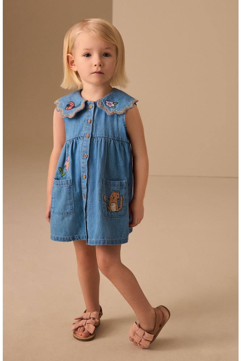 Embroidered Denim Dress, Alternate, color, BLUE