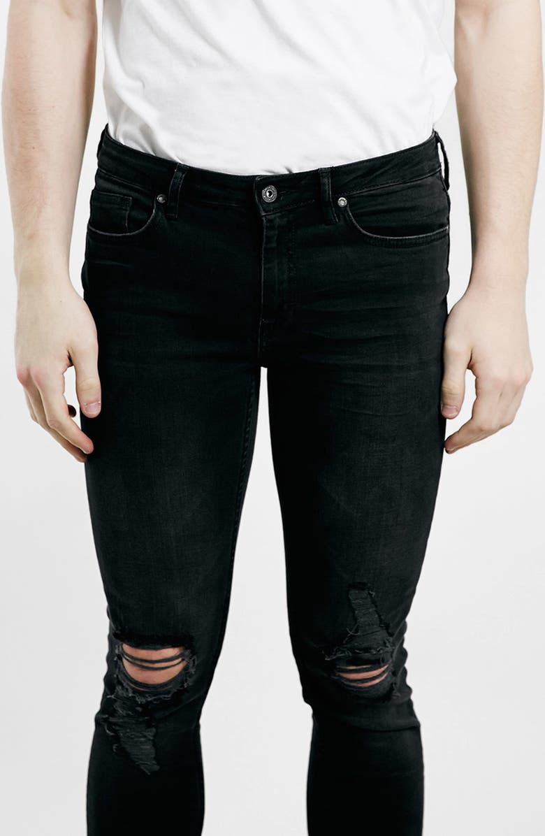 Topman Ripped Spray On Skinny Jeans, Alternate, color,