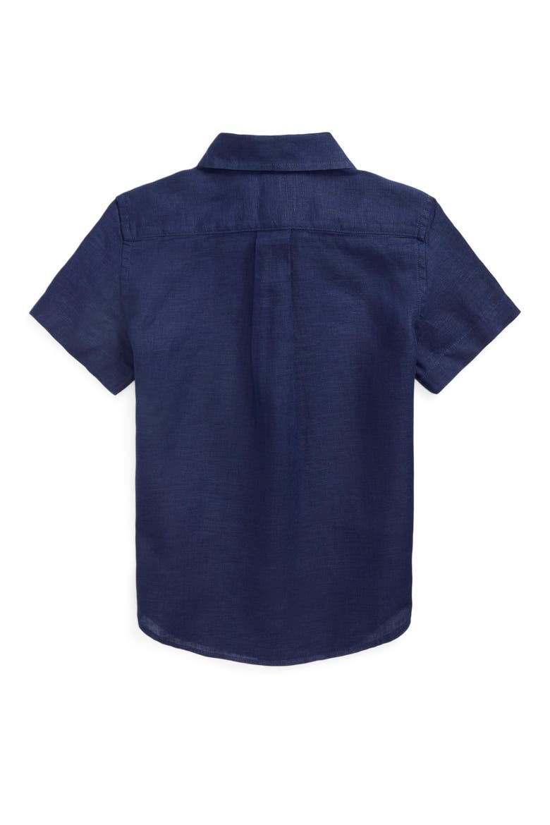 Kids' Short Sleeve Linen Button-Down Shirt, Alternate, color, NEWPORT NAVY