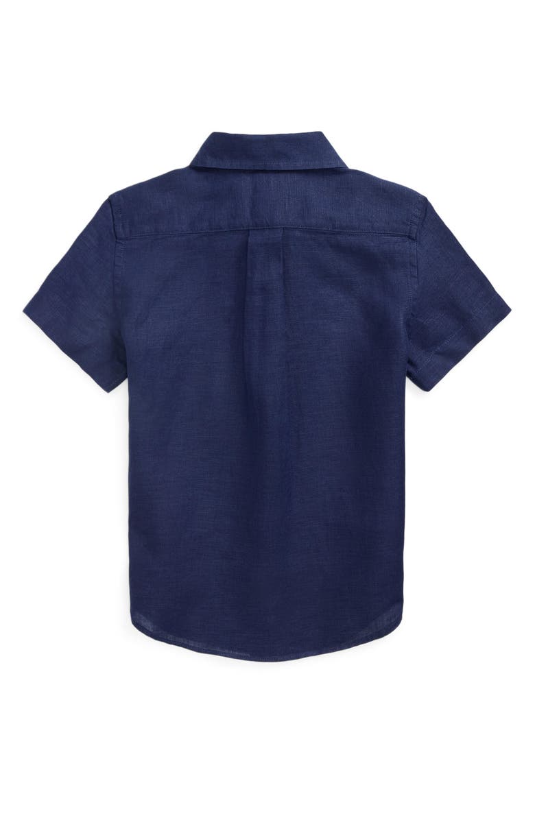 Polo Ralph Lauren Kids' Short Sleeve Linen Button-Down Shirt, Alternate, color, Newport Navy