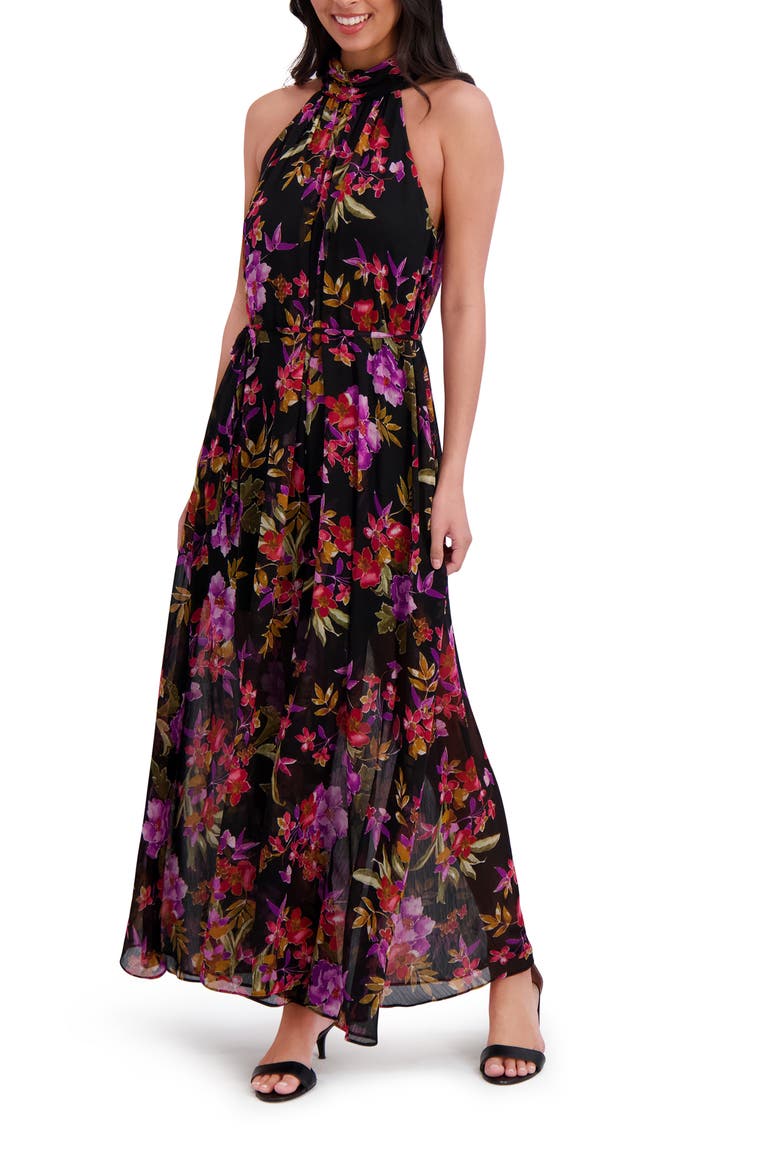 Floral Halter Wide Leg Jumpsuit, Main, color, BLACK/ PURPLE