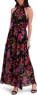 London Times Floral Halter Wide Leg Jumpsuit