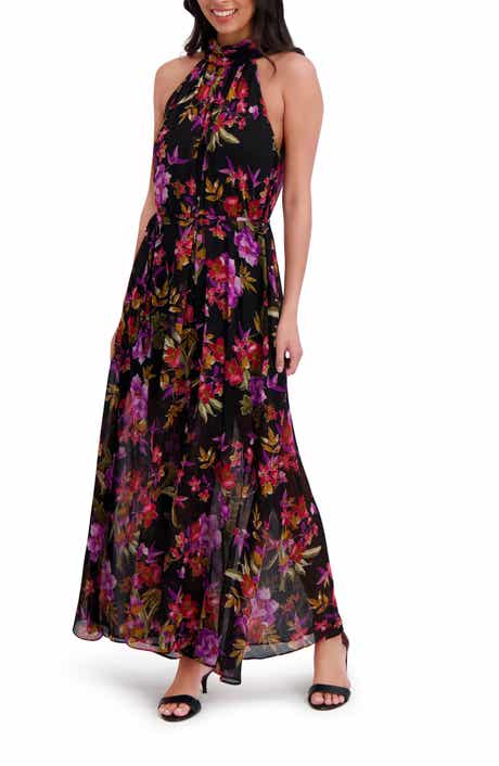 London Times Floral Halter Wide Leg Jumpsuit
