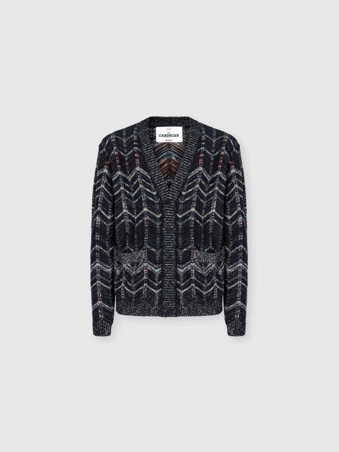 Cotton Chevron Cardigan With Ribbed Trims