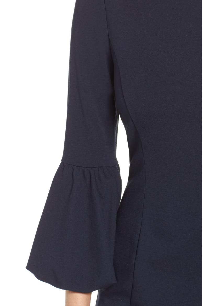 Bell Sleeve Sheath Dress, Alternate, color, NAVY