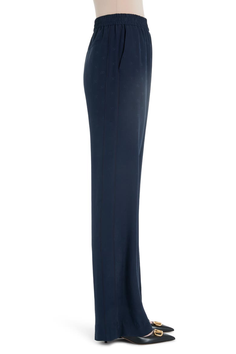 Logo Jacquard Silk Satin Wide Leg Pants, Alternate, color, 598-NAVY