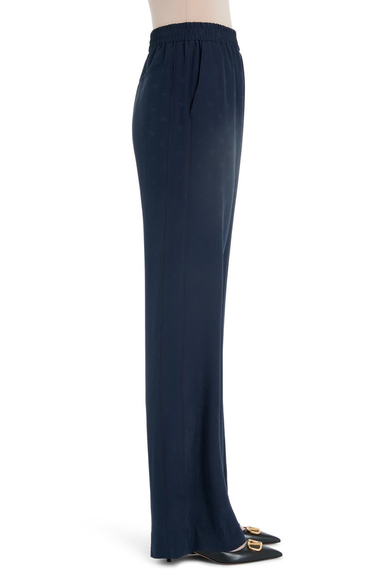 Valentino Logo Jacquard Silk Satin Wide Leg Pants, Alternate, color, 