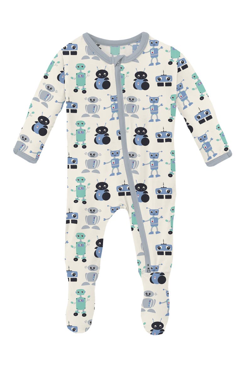 Robot Print Fitted One-Piece Pajamas, Main, color, NATURAL ROBOTS