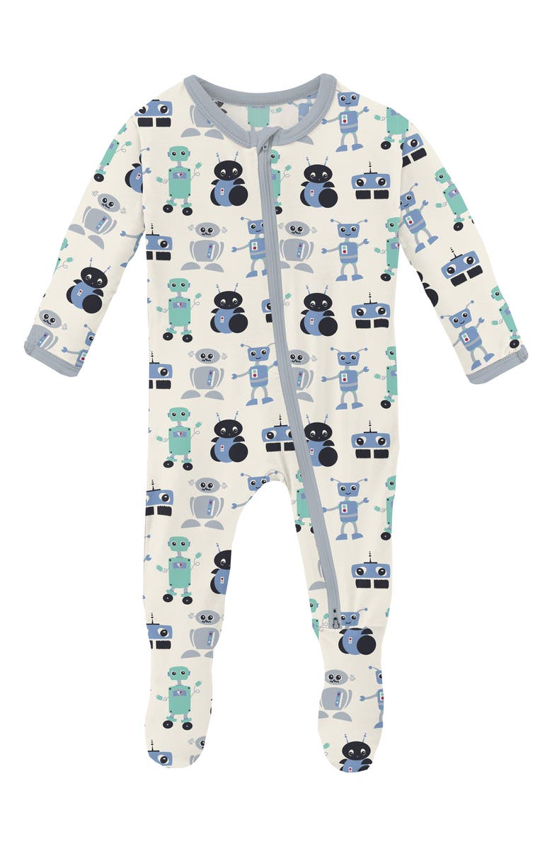 KicKee Pants Robot Print Fitted One-Piece Pajamas, Main, color, 