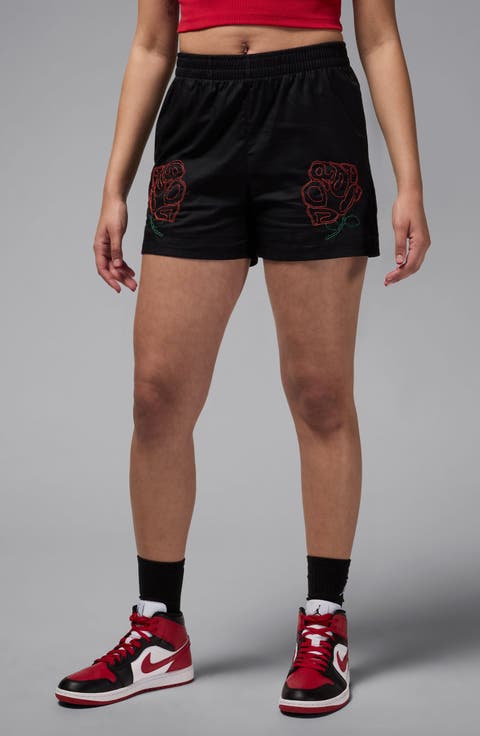 Rose Embroidered Cotton Shorts