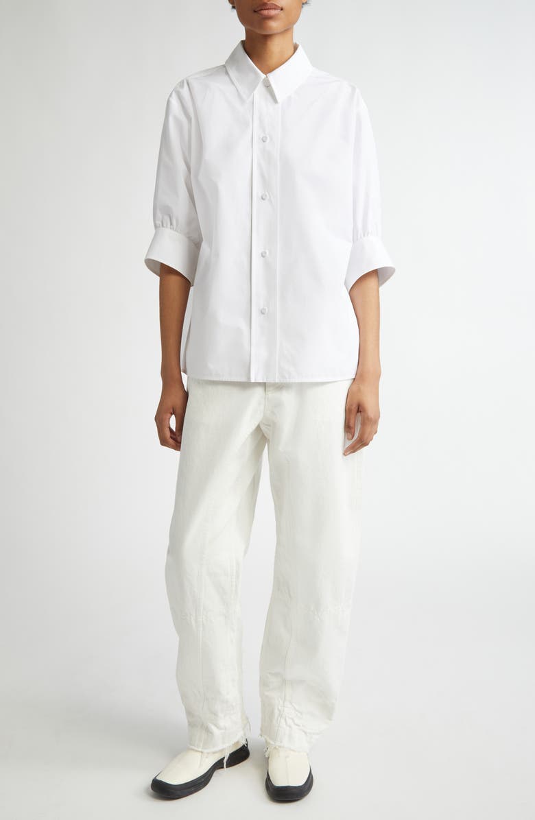 Jil Sander Short Sleeve Cotton Poplin Button-Up Shirt, Alternate, color, Optic White