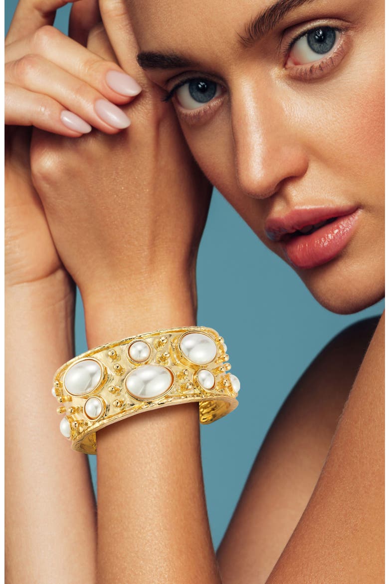 Faux Pearl Cuff Bracelet, Alternate, color, GOLD